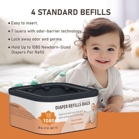 Jumbo+ Square Refills Disposal Bags Refill Compatible with Diaper Genie Compact, Classic and Select Pails, Hold Up to 1080 Newborn-Sized Diapers Per Refill, 4 Pack in Kuwait