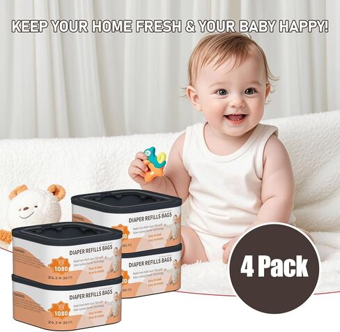 Jumbo+ Square Refills Disposal Bags Refill Compatible with Diaper Genie Compact, Classic and Select Pails, Hold Up to 1080 Newborn-Sized Diapers Per Refill, 4 Pack in Kuwait