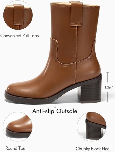 Coutgo Womens Platform Mid Calf Boots Chunky Block Heel Round Toe Boots Fall Winter Shoes in Saudi Arabia