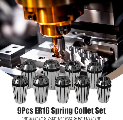 9pcs ER16 مجموعة الربيع Collet لمجموعة CNC Milling Tool Tool Attle Range ، 1/8 "5/32" 3/16 "7/32" 1/4 "9/32" 5/16 "11/32" 3/8 " in Kuwait