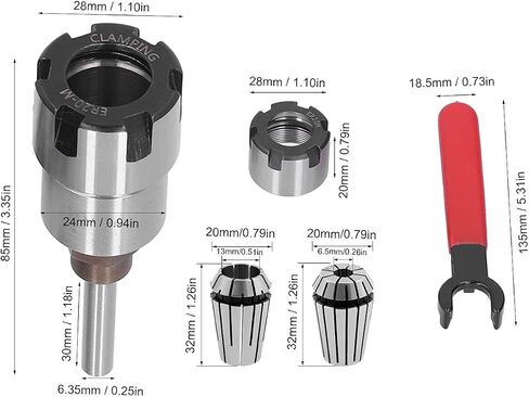 5Pcs Router Bit Collet Extension ER20 Spring Collet Set for 1/4 Handle - 5pc-ER20 (1/4 handle 5pc-ER20) in Saudi Arabia