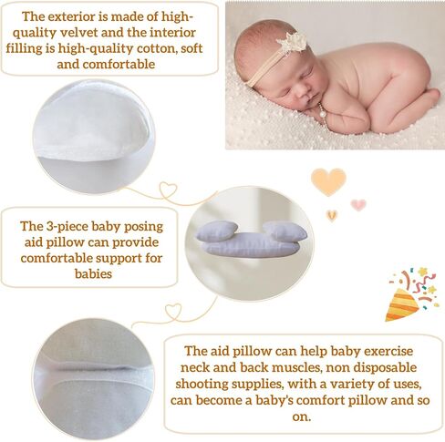 3 PCS Newborn Photography Props, 0-3 Months Baby Posing Aid Pillow Shoot | 3-piece baby posing aid pillow can provide comfortable support, diy newborn professional photograph shoot set in Saudi Arabia