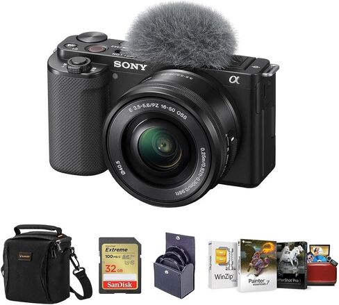 كاميرا Sony ZV-E10 بدون مرآة مع عدسة 16-50 مم ، حزمة سوداء مع مجموعة برامج تحرير صور MAC ، بطاقة ذاكرة SD 32GB ، حقيبة الكتف ، مجموعة مرشح 40.5 مم in Saudi Arabia