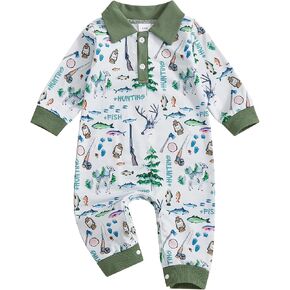 Thorn Tree Baby Boy Golf Outfit Golf Cart Print Romper Turn Down Collar Buttons Long Sleeve Infant Newborn Fall Clothes in Saudi Arabia