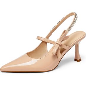 Coutgo Womens Slingback Hitten Heels Mary Jane Shoes Bow Crystal Crystal Abside Toe Pumps Party Party Shoes in Kuwait