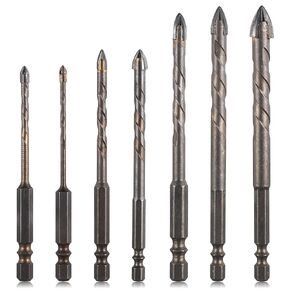 7 Pcs Four-Flute Sawtooth Eccentric Twist Drill Bit, High-Strength Four-Edged Serrated Tip Heavy-Duty Carbide Drill Bits for Stone, Glass, Concrete, Wood, Brick, Metal(3/4/5/6/8/10/12mm) in Kuwait