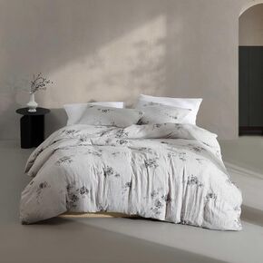 Calvin Klein - Queen Duvet Cover Set, Soft Cotton Bedding, Floral Home Decor (Aquarelle Floral Grey, Queen) in Kuwait