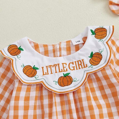 Baby Girl Halloween Outfit Pumpkin Long Sleeve Bubble Romper Bow Plaid Smocked Bodysuit Cute Newborn Fall Clothes in Saudi Arabia