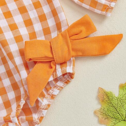 Baby Girl Halloween Outfit Pumpkin Long Sleeve Bubble Romper Bow Plaid Smocked Bodysuit Cute Newborn Fall Clothes in Saudi Arabia