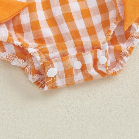 Baby Girl Halloween Outfit Pumpkin Long Sleeve Bubble Romper Bow Plaid Smocked Bodysuit Cute Newborn Fall Clothes in Saudi Arabia