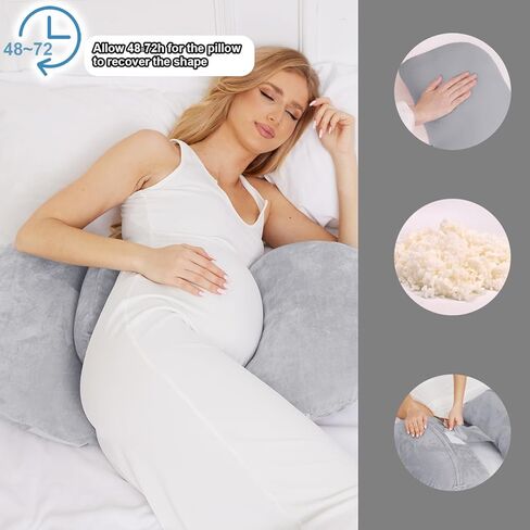 Pregnancy Pillows for Sleeping, Soft Maternity Body Pillow for Side Sleeper, Support for Back, Legs, Belly, Adjustable Travel Pregnant Women Pillow (Grey) in Kuwait