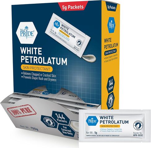 MED PRIDE 100% Pure White Petroleum Jelly Packets [144 Individual, 5g Travel-Size Packets] Skin Protectant Ointment For Diaper Rush, Chaffed, Dry, Cracked Skin- Barrier Repair Moisturizing Cream in Saudi Arabia