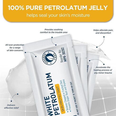 MED PRIDE 100% Pure White Petroleum Jelly Packets [144 Individual, 5g Travel-Size Packets] Skin Protectant Ointment For Diaper Rush, Chaffed, Dry, Cracked Skin- Barrier Repair Moisturizing Cream in Saudi Arabia
