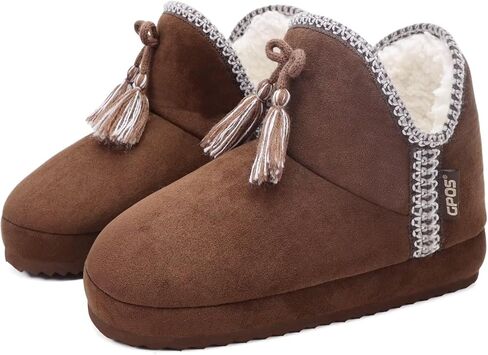 GPOS Womens House Knit Bootie Slippers Fuzzy Plush Lining Winter Ladies Warm Suede Fluff Slippers Lightweight Cozy Thick Memory Foam Comfortable Home Shoes Hard Bottom for Indoor Outdoor Size 5-11 in Kuwait