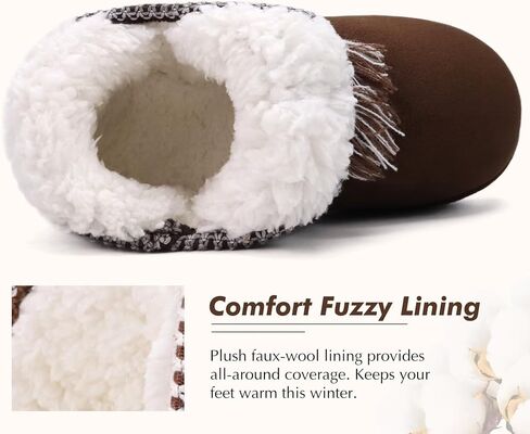 GPOS Womens House Knit Bootie Slippers Fuzzy Plush Lining Winter Ladies Warm Suede Fluff Slippers Lightweight Cozy Thick Memory Foam Comfortable Home Shoes Hard Bottom for Indoor Outdoor Size 5-11 in Kuwait