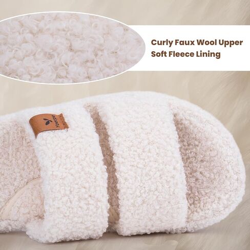 Women's Fuzzy Double Strap House Slippers – Plush Memory Foam Indoor Slides with Arch Support, Non-Slip Sole & Soft Comfort Fit in Kuwait