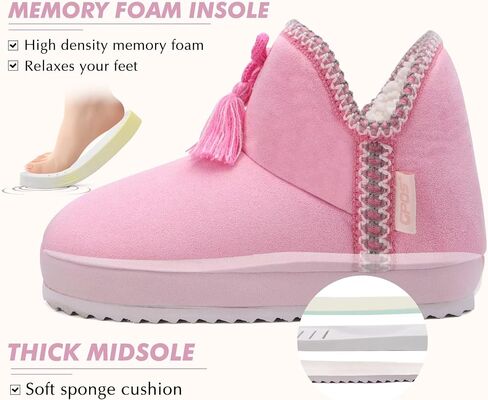 GPOS Womens House Knit Bootie Slippers Fuzzy Plush Lining Winter Ladies Warm Suede Fluff Slippers Lightweight Cozy Thick Memory Foam Comfortable Home Shoes Hard Bottom for Indoor Outdoor Size 5-11 in Kuwait