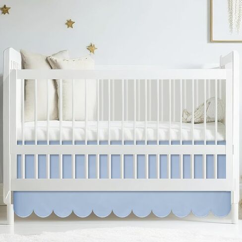 Blue Scalloped Crib Skirt 28"x 52" with 14" Drop Pleated Dust Ruffle with Split Corners for Baby Boys Girls Soft 4-Sided Crib Bed Skirt Nursery Standard Toddler Bedding in Saudi Arabia