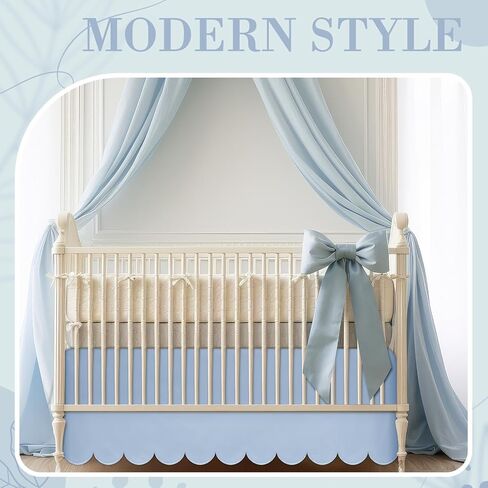 Blue Scalloped Crib Skirt 28"x 52" with 14" Drop Pleated Dust Ruffle with Split Corners for Baby Boys Girls Soft 4-Sided Crib Bed Skirt Nursery Standard Toddler Bedding in Saudi Arabia