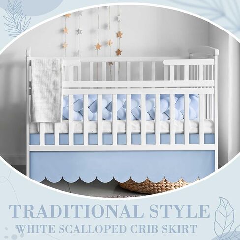 Blue Scalloped Crib Skirt 28"x 52" with 14" Drop Pleated Dust Ruffle with Split Corners for Baby Boys Girls Soft 4-Sided Crib Bed Skirt Nursery Standard Toddler Bedding in Saudi Arabia