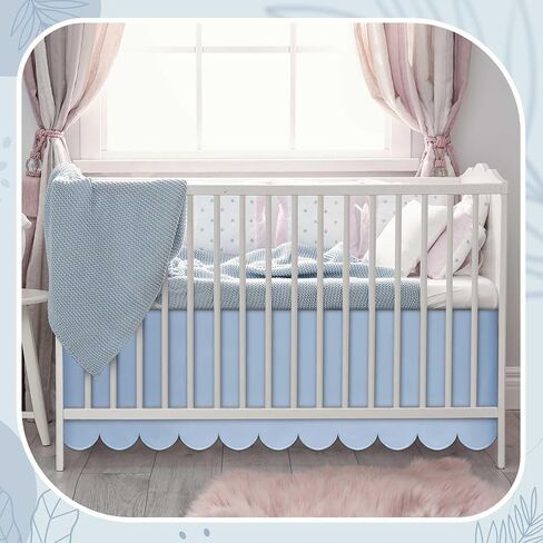Blue Scalloped Crib Skirt 28"x 52" with 14" Drop Pleated Dust Ruffle with Split Corners for Baby Boys Girls Soft 4-Sided Crib Bed Skirt Nursery Standard Toddler Bedding in Saudi Arabia