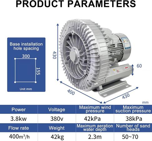 220V/380V Aeration Oxygenation Machine for Fish Ponds & Pools, 550W Industrial Regenerative Blower with Dust Filter for Aquaculture & Water Treatment in Saudi Arabia