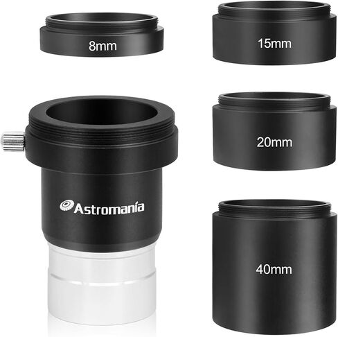Astromania Astronomical T2 -Extension Tube Kit للكاميرات والعيون - الطول 8 مم 15 مم 20 مم 40 مم - حزمة مع - 1.25 بوصة محول تمديد العدسة T -Adapter Univers in Saudi Arabia
