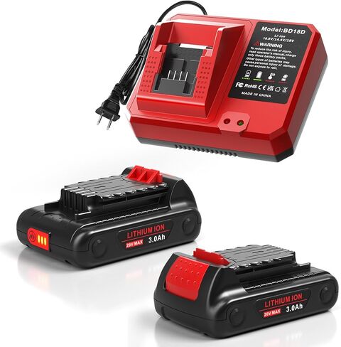 2 Packs 3.0Ah Replacement 20V Lithium Battery with Charger for Black and Decker 20V Max LBXR20, LB20, LBX20 Compatible with Extended Run Time Cordless Power Tools in Saudi Arabia