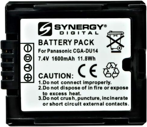 Synergy Digital Camcorder Battery, Works with Panasonic PV-GS500 Camcorder, (li-ion, 7.4V, 1600 mAh) Ultra Hi-Capacity, Compatible with Panasonic CGA-DU14U Battery in Saudi Arabia