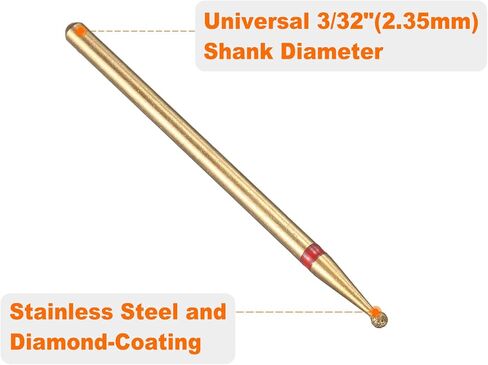 HARFINGTON 13pcs 120-140 Grits Diamond Grinding Bit 1mm Ball Head 2.35mm Shank 1mm Length Titanium Plated Stone Sanding Drill Bits Rotary Tool for Nails Grinding Polishing in Saudi Arabia