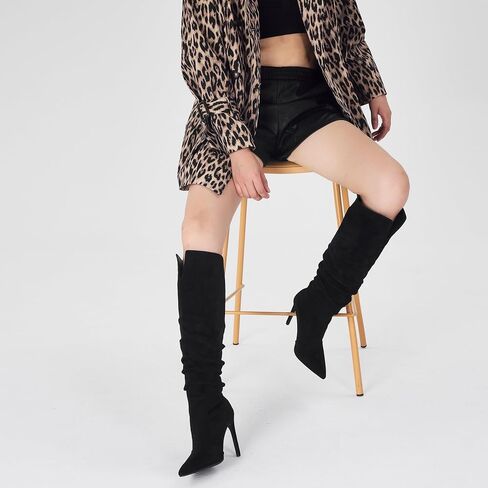 Elisabet Tang Women's Closed Toe Heeled Boot Pointed Toe Shoes Stiletto Heels Slip On Slouchy Knee High Boots For Women Sexy Dress Shoes in Saudi Arabia