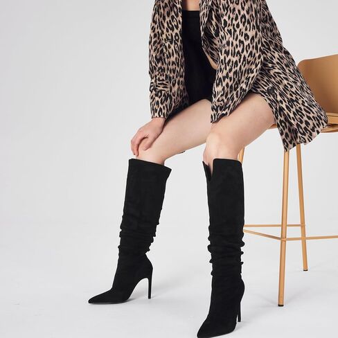Elisabet Tang Women's Closed Toe Heeled Boot Pointed Toe Shoes Stiletto Heels Slip On Slouchy Knee High Boots For Women Sexy Dress Shoes in Saudi Arabia