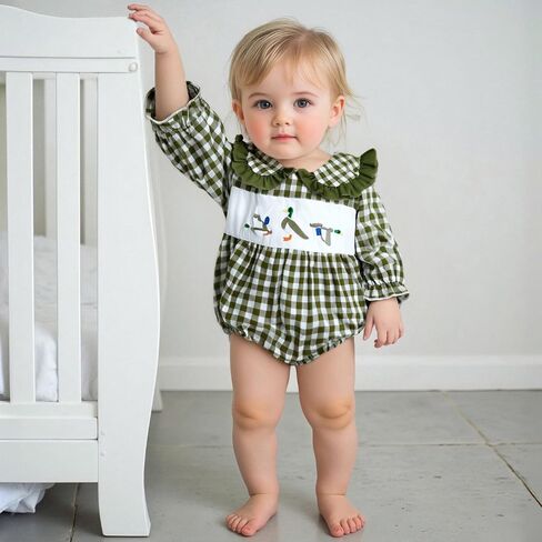 Baby Girl Outfits Smocked Bubble Romper Jumpsuit Long Sleeve Bodysuit Cute Newborn Infant Fall Winter Clothes in Kuwait