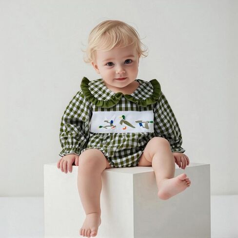 Baby Girl Outfits Smocked Bubble Romper Jumpsuit Long Sleeve Bodysuit Cute Newborn Infant Fall Winter Clothes in Kuwait