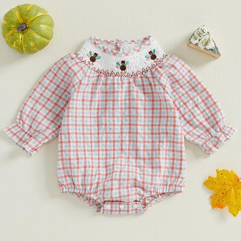 Baby Girl Outfits Smocked Bubble Romper Jumpsuit Long Sleeve Bodysuit Cute Newborn Infant Fall Winter Clothes in Kuwait