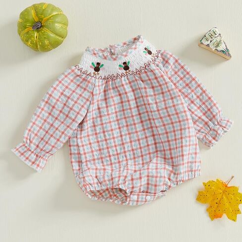 Baby Girl Outfits Smocked Bubble Romper Jumpsuit Long Sleeve Bodysuit Cute Newborn Infant Fall Winter Clothes in Kuwait