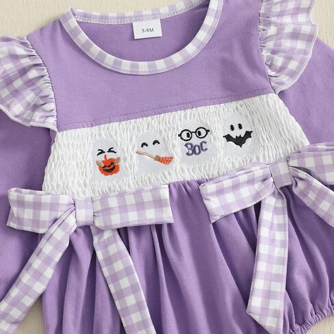 Infant Baby Girl Halloween Romper Black Cat Witch Hat Embroidery Ruffle Long Sleeve Bubble Jumpsuit With Bow in Kuwait