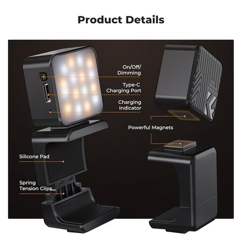 K&F Concept Magnetic Mini Light for DJI Osmo Pocket 3, 1W USB C Rechargeable Auxiliary LED Fill Lighting, Color Temperature 3 Levels Adjustable 3000K/4500K/6000K, Brightness 2 Levels Video Lamp in Saudi Arabia