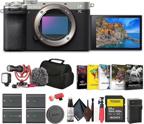 Sony Alpha 7C II Mirrorless Full-Frame Lens Camera Silver (ILCE-7CM2/S) + 64GB SF-G بطاقة صعبة + حقيبة + 3 X NP-FZ100 متوفرة + برنامج صور + شاحن خارجي + المزيد in Saudi Arabia