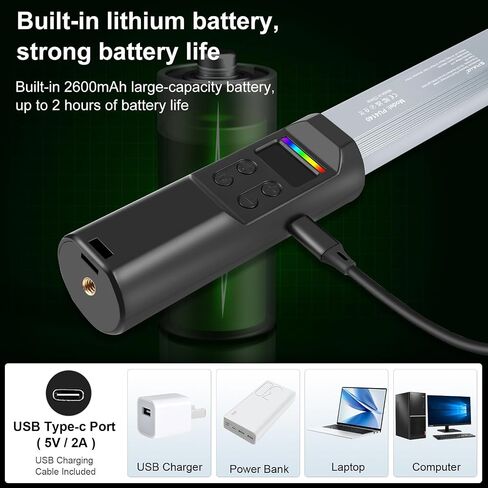PULUZ 132 LEDs RGB Video Light، عصا محمولة تملأ الضوء بالألوان الكاملة، USB قابلة لإعادة الشحن لـ YouTube TikTok، التصوير الفوتوغرافي للصور، خلفية الحفلة in Kuwait