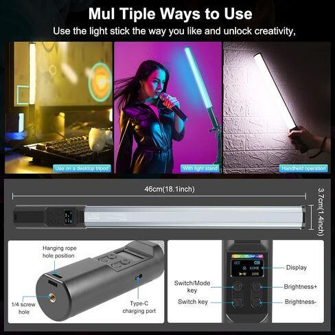 PULUZ 132 LEDs RGB Video Light، عصا محمولة تملأ الضوء بالألوان الكاملة، USB قابلة لإعادة الشحن لـ YouTube TikTok، التصوير الفوتوغرافي للصور، خلفية الحفلة in Kuwait