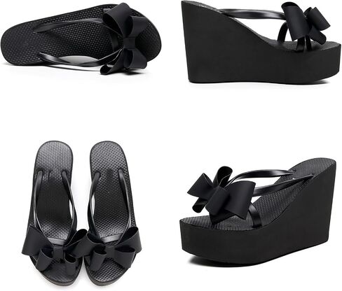 Women'S Bow Lace-Up Platform Wedge Flip Flops Fashion Round Peep Toe Slip-On Platform Flip Flops Summer Casual Beach Parties Sandals in Kuwait