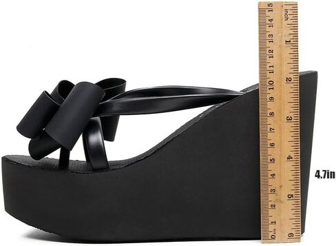 Women'S Bow Lace-Up Platform Wedge Flip Flops Fashion Round Peep Toe Slip-On Platform Flip Flops Summer Casual Beach Parties Sandals in Kuwait