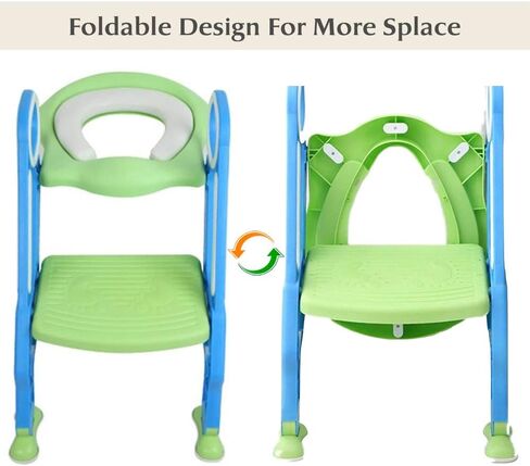 Katarus Potty تدريب مقعد المرحاض مع سلم براز خطوة للأطفال والرضيع مقعد تدريب على مرحاض الأطفال مع مقعد آمن لمقاعد مبطنة ناعمة وخطوات عريضة غير قابلة للانزلاق ، والأخضر الأزرق in Kuwait