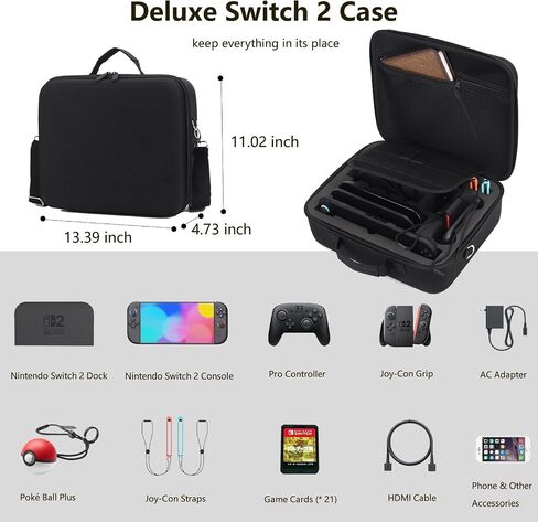 Carrying Case for Nintendo Switch/Switch OLED Model, Protective Travel Nintendo Switch Deluxe Storage Bag with Handle and Shoulder Strap for Pro Controller, Poke Ball Plus and Switch Accessories-Blue in Kuwait