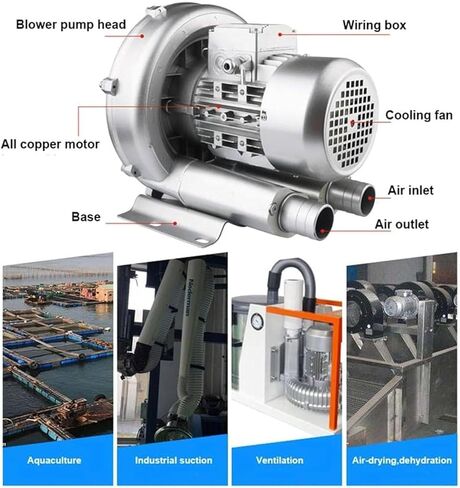 Regenerative Fish Pond Ring Blower - Industrial Vacuum Pump for Aquarium Aeration & Sewage Treatment, High Efficiency & Quiet Operation in Saudi Arabia
