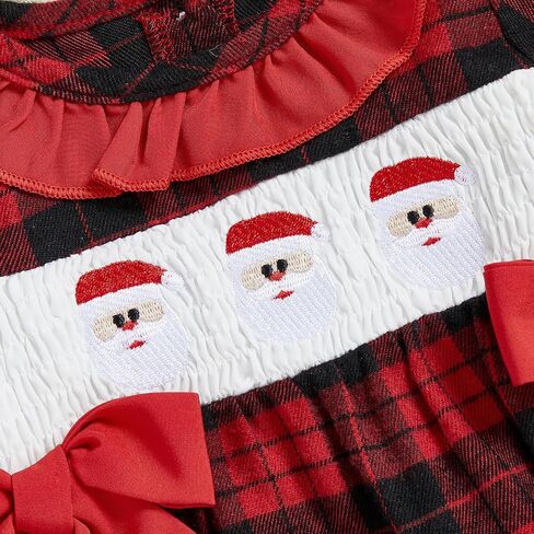 Baby Girl Christmas Outfit Santa Embroidery Bubble Romper Long Sleeve Plaid Ruffle Onesie Christmas Clothes in Kuwait