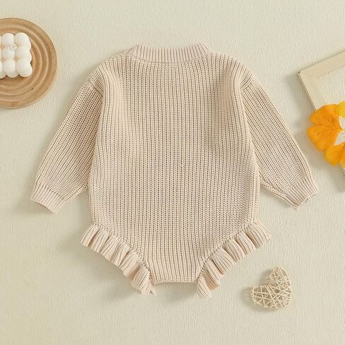 Newborn Infant Baby Girl Thanksgiving Knit Romper Letter Embroidered Bodysuits Ruffle Hem Sweater Onesie in Kuwait