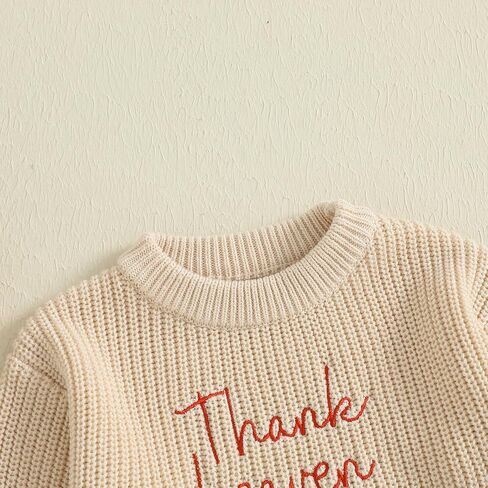 Newborn Infant Baby Girl Thanksgiving Knit Romper Letter Embroidered Bodysuits Ruffle Hem Sweater Onesie in Kuwait