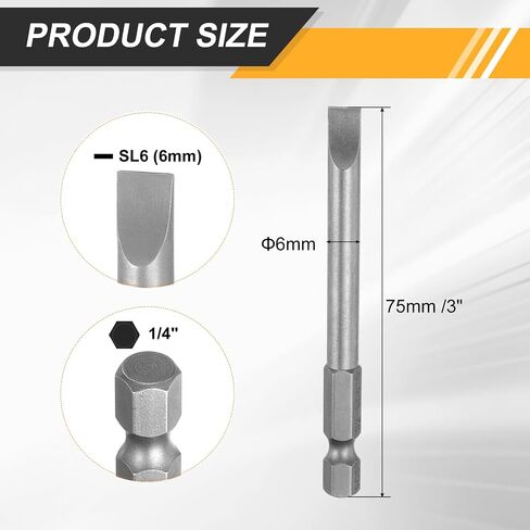 HARFINGTON 2pcs SL6 Slotted Screwdriver Bits 6mm Slotted Tip 1/4" Hex Shank 50mm (2") Long Magnetic Flat Head S2 Steel Screw Driver Drill Bits Industrial Power Screwdriver Bit in Saudi Arabia